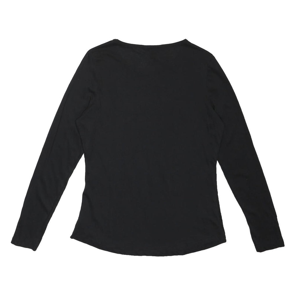 NEW LOOK Womens Black Basic Long Sleeve Round Neck Top UK 12 Cotton Blend