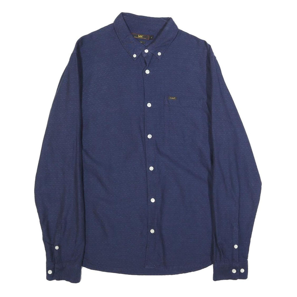 LEE Mens Blue Button-Down Cotton Shirt M Classic Long Sleeve Pocket