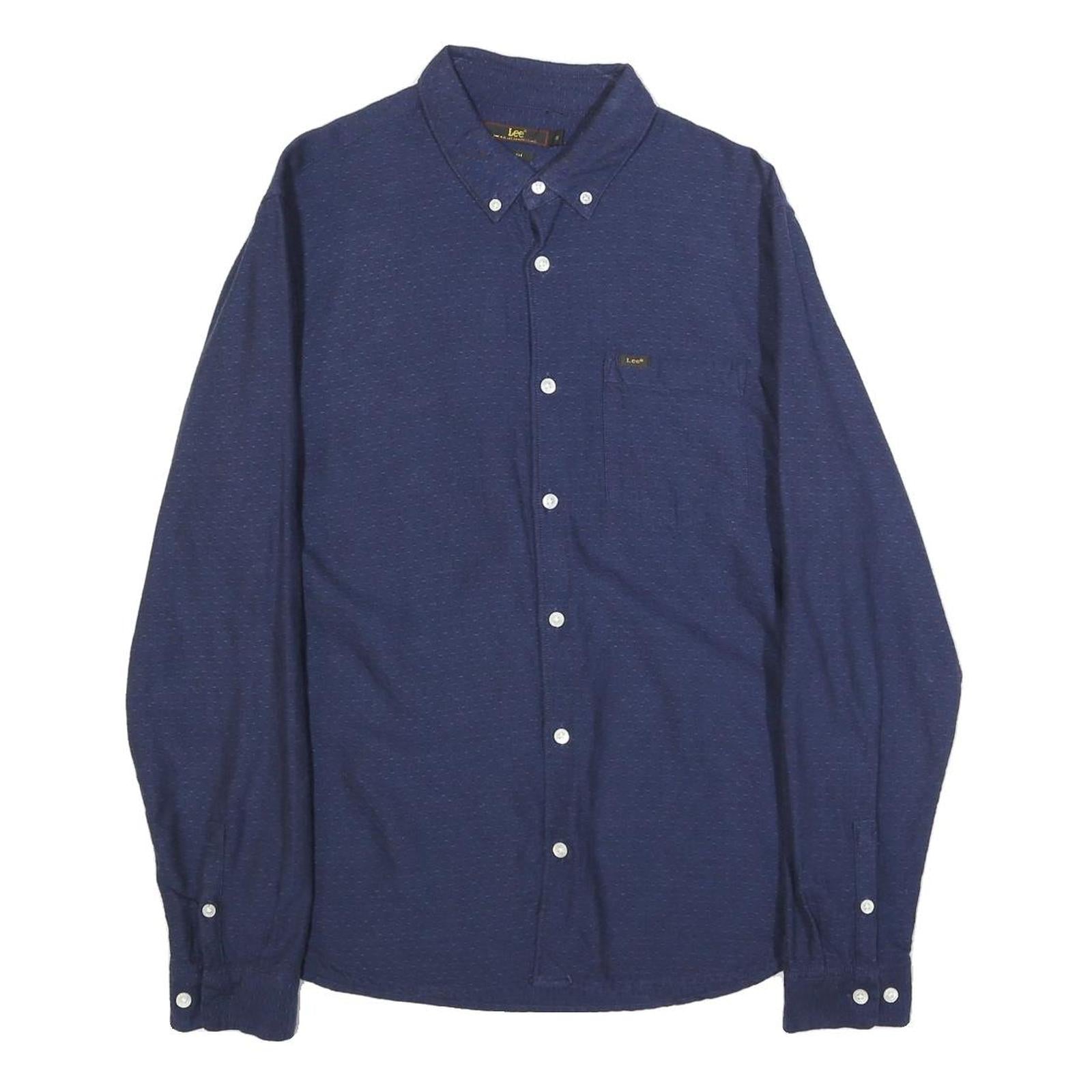 LEE Mens Blue Button-Down Cotton Shirt M Classic Long Sleeve Pocket