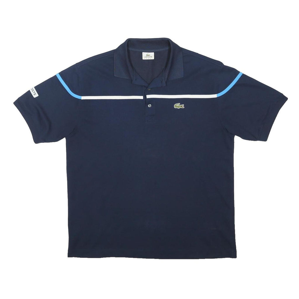 LACOSTE Mens Navy Blue Short Sleeve Logo Polo Shirt L Polyester Blend Sport