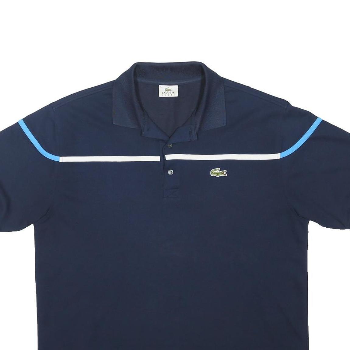 LACOSTE Mens Navy Blue Short Sleeve Logo Polo Shirt L Polyester Blend Sport