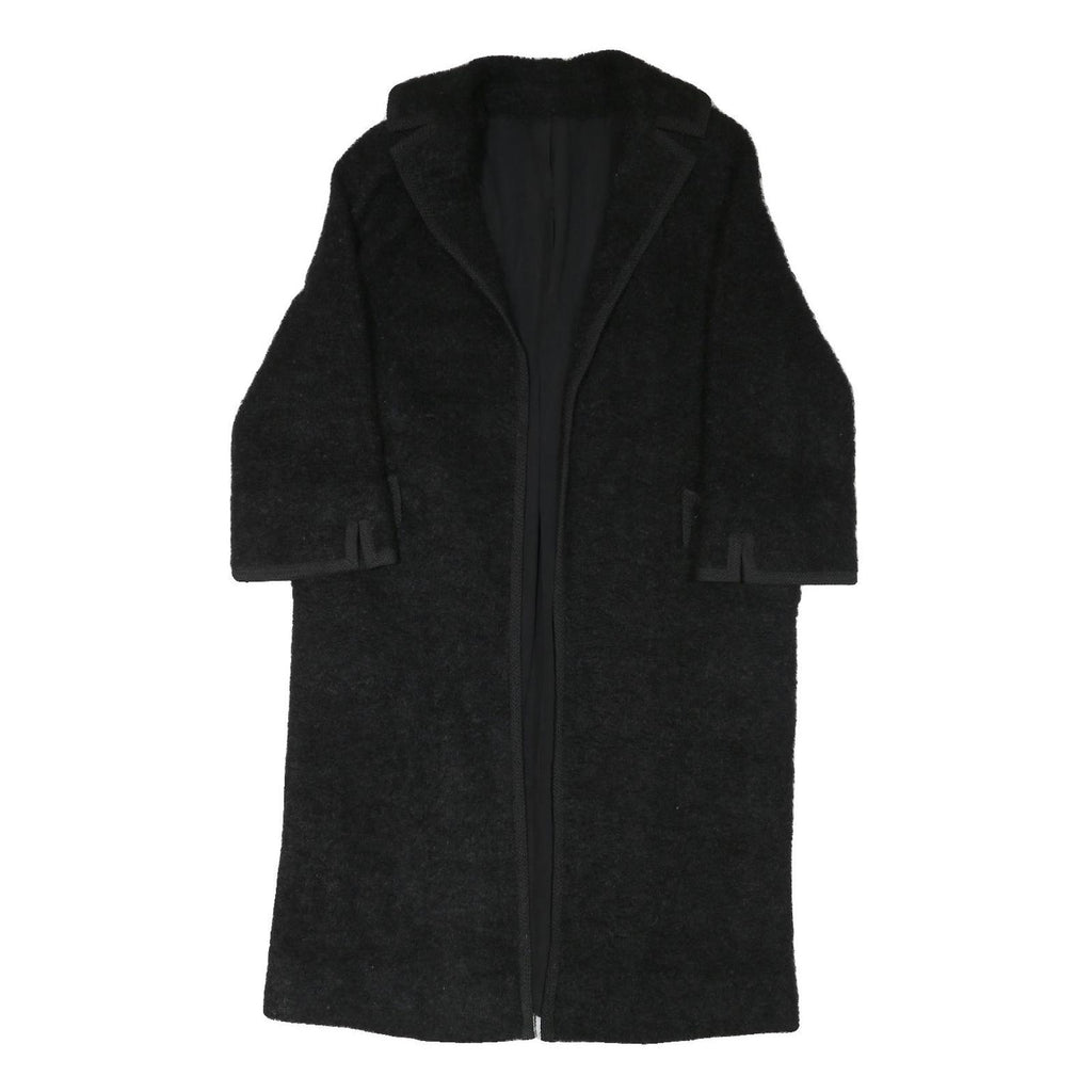 Womens Black Textured Long Sleeve Classic Jacket M Polyester Blend Plain Elegant