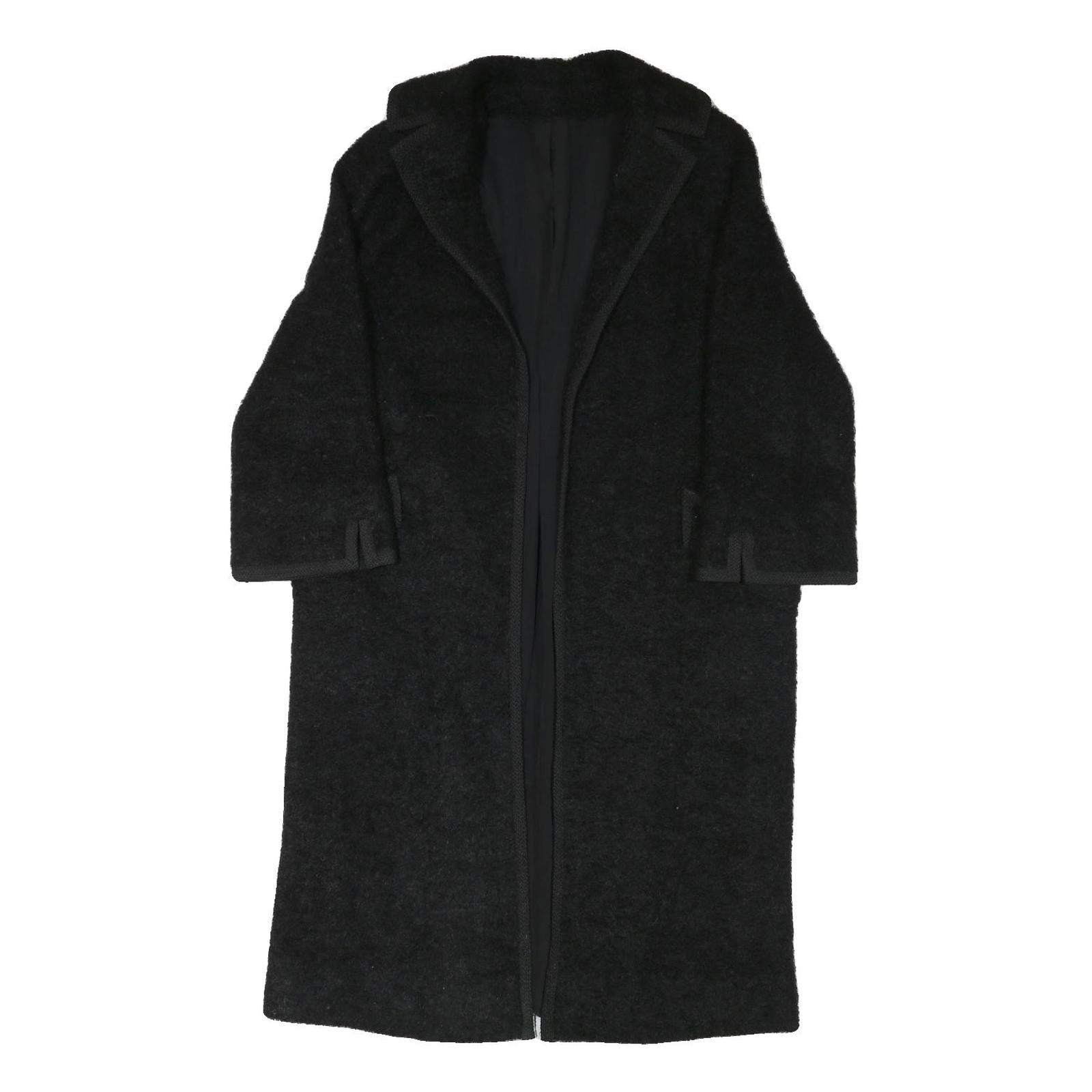 Womens Black Textured Long Sleeve Classic Jacket M Polyester Blend Plain Elegant
