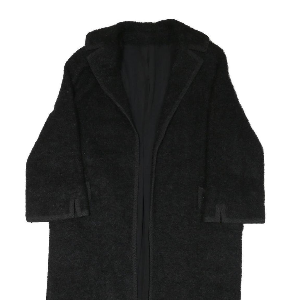 Womens Black Textured Long Sleeve Classic Jacket M Polyester Blend Plain Elegant
