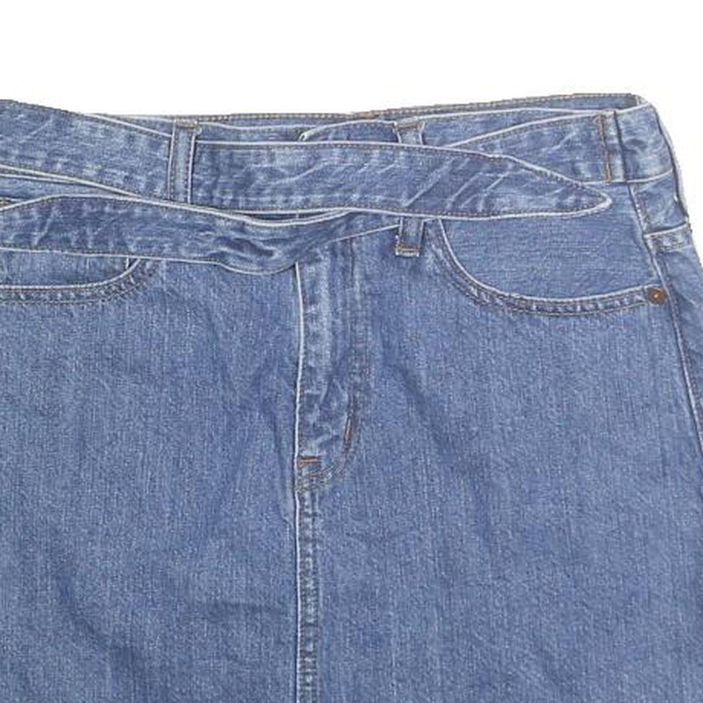 MADSWELL Womens Blue Denim Mini Cotton Blend Skirt Belted Casual M