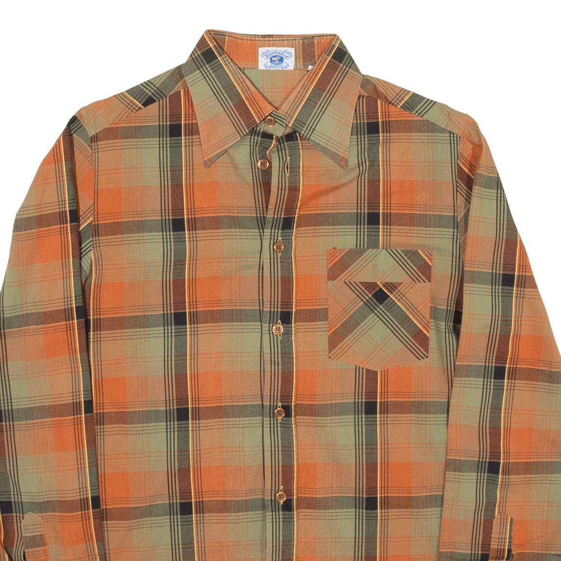 BARBADOS SHIRTS Slim Fit Mens Shirt Orange Check Long Sleeve S