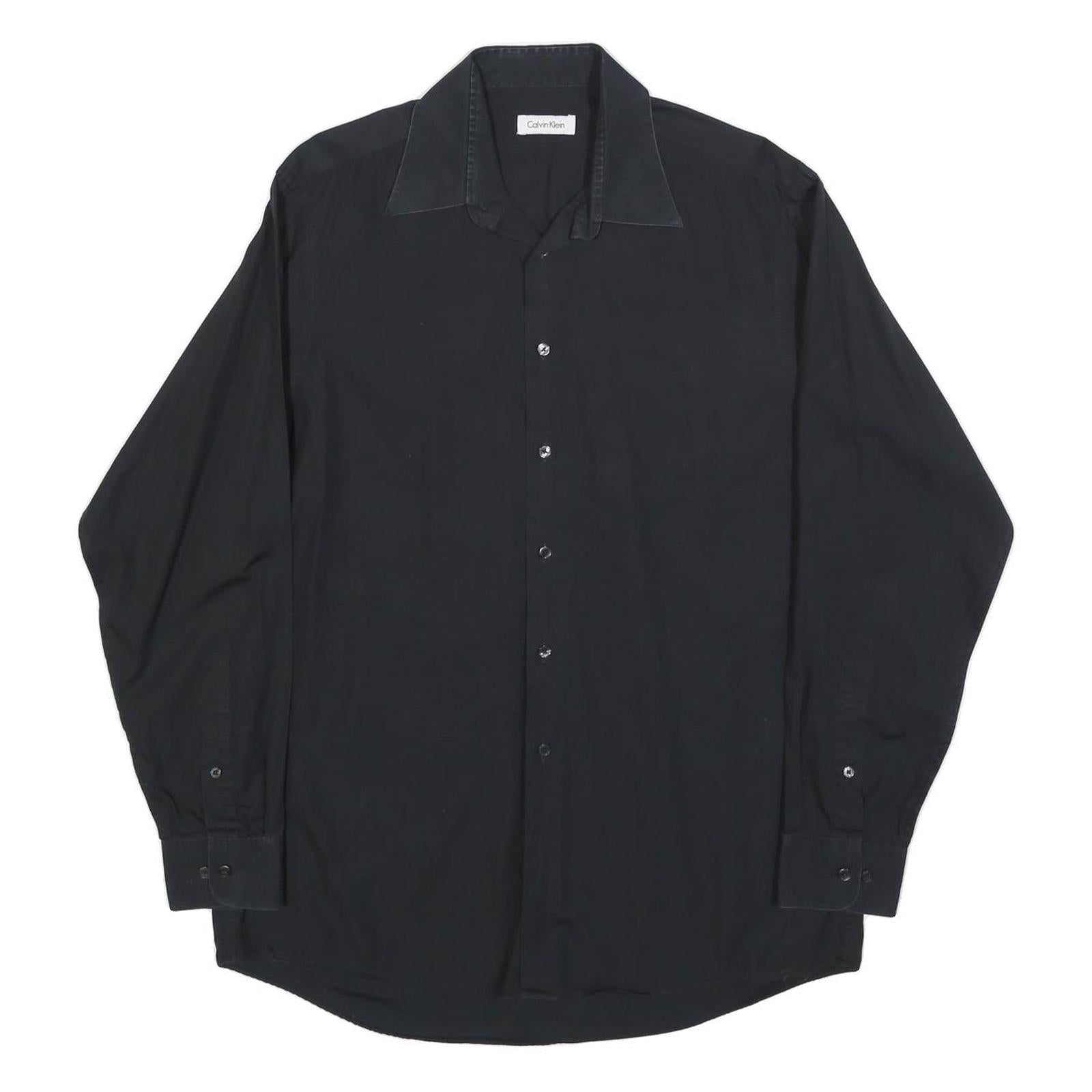 CALVIN KLEIN Mens Black Cotton Blend Shirt L Classic Button Down Smart Casual