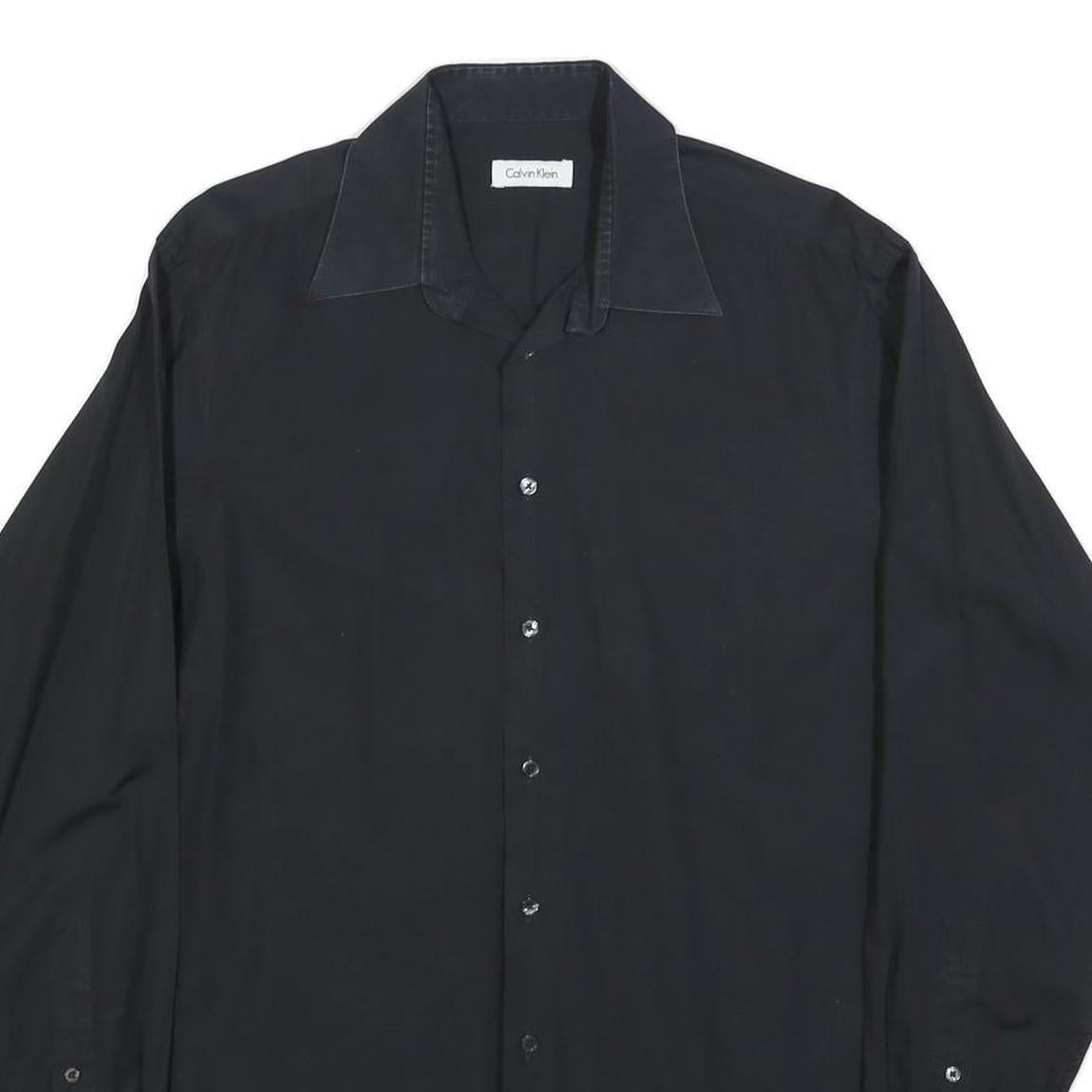 CALVIN KLEIN Mens Black Cotton Blend Shirt L Classic Button Down Smart Casual