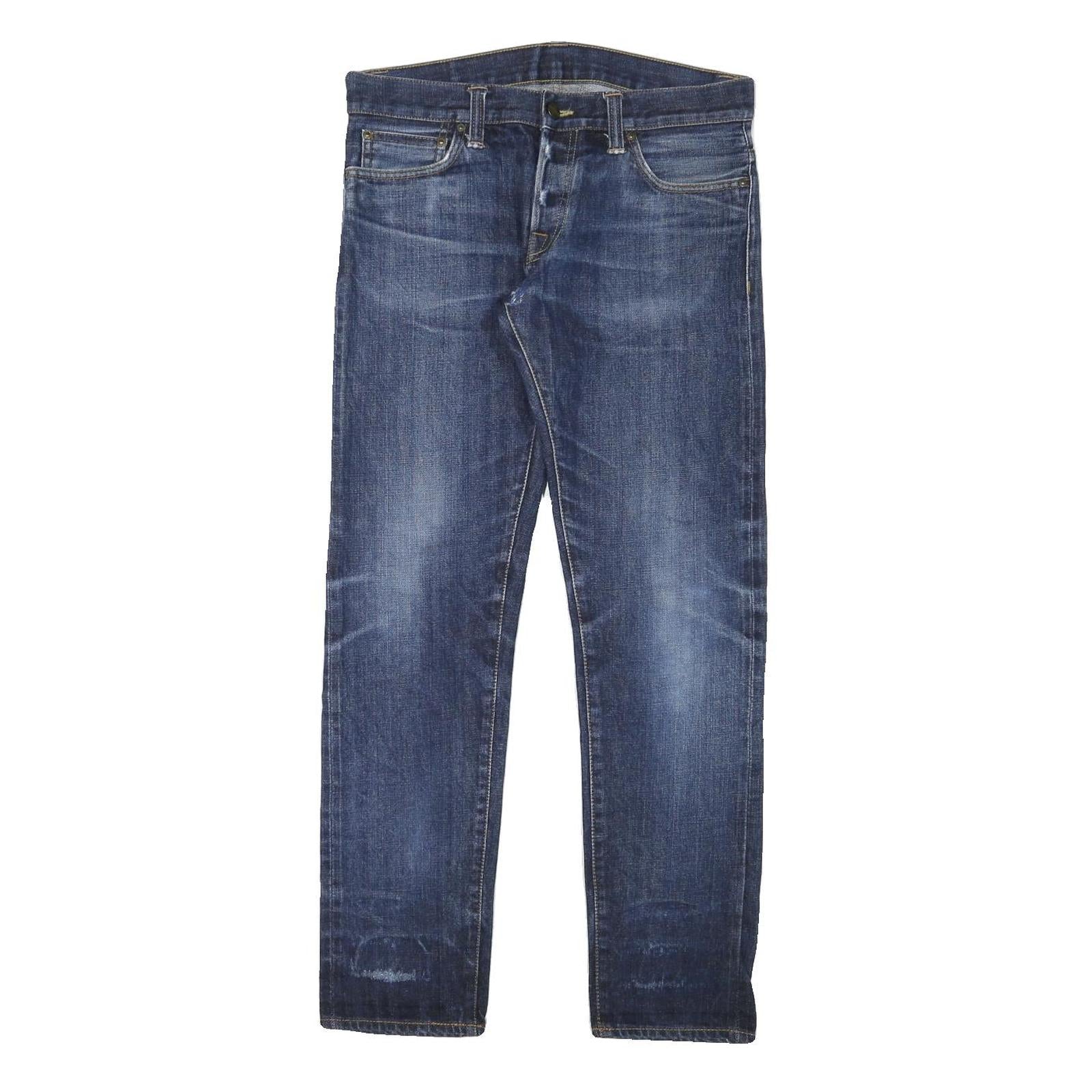 CARHARTT Mens Blue Cotton Blend Regular Straight Jeans W32 L30 Button Closure