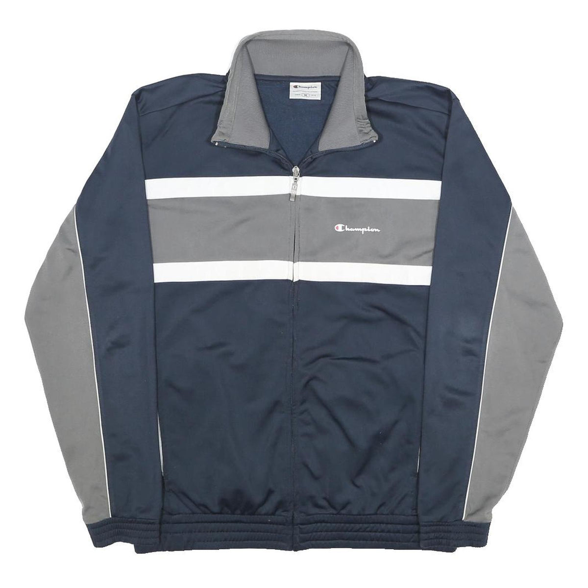 CHAMPION Mens Blue & Grey Track Jacket M Polyester Zip Logo Sportswear