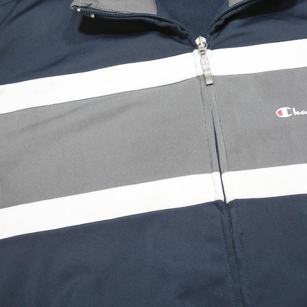 CHAMPION Mens Blue & Grey Track Jacket M Polyester Zip Logo Sportswear