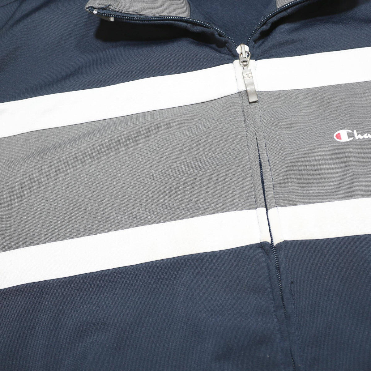CHAMPION Mens Blue & Grey Track Jacket M Polyester Zip Logo Sportswear