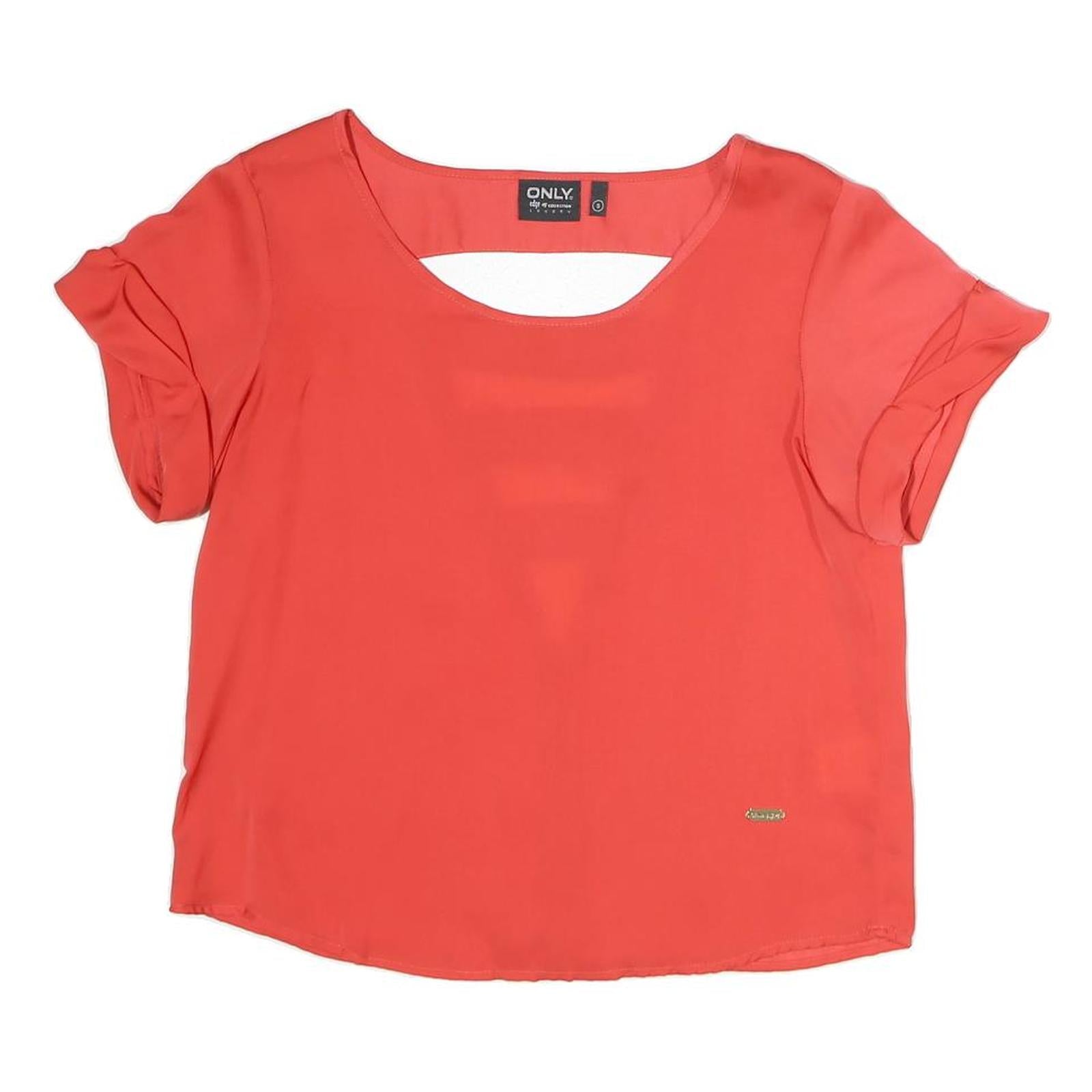ONLY Womens Red Top Short Sleeve Round Neck Cutout Size S Stylish Summer