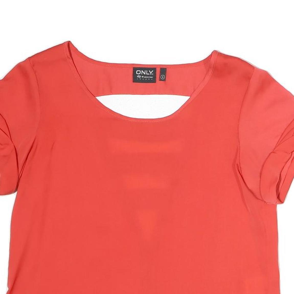 ONLY Womens Red Top Short Sleeve Round Neck Cutout Size S Stylish Summer