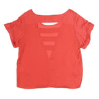 ONLY Womens Red Top Short Sleeve Round Neck Cutout Size S Stylish Summer