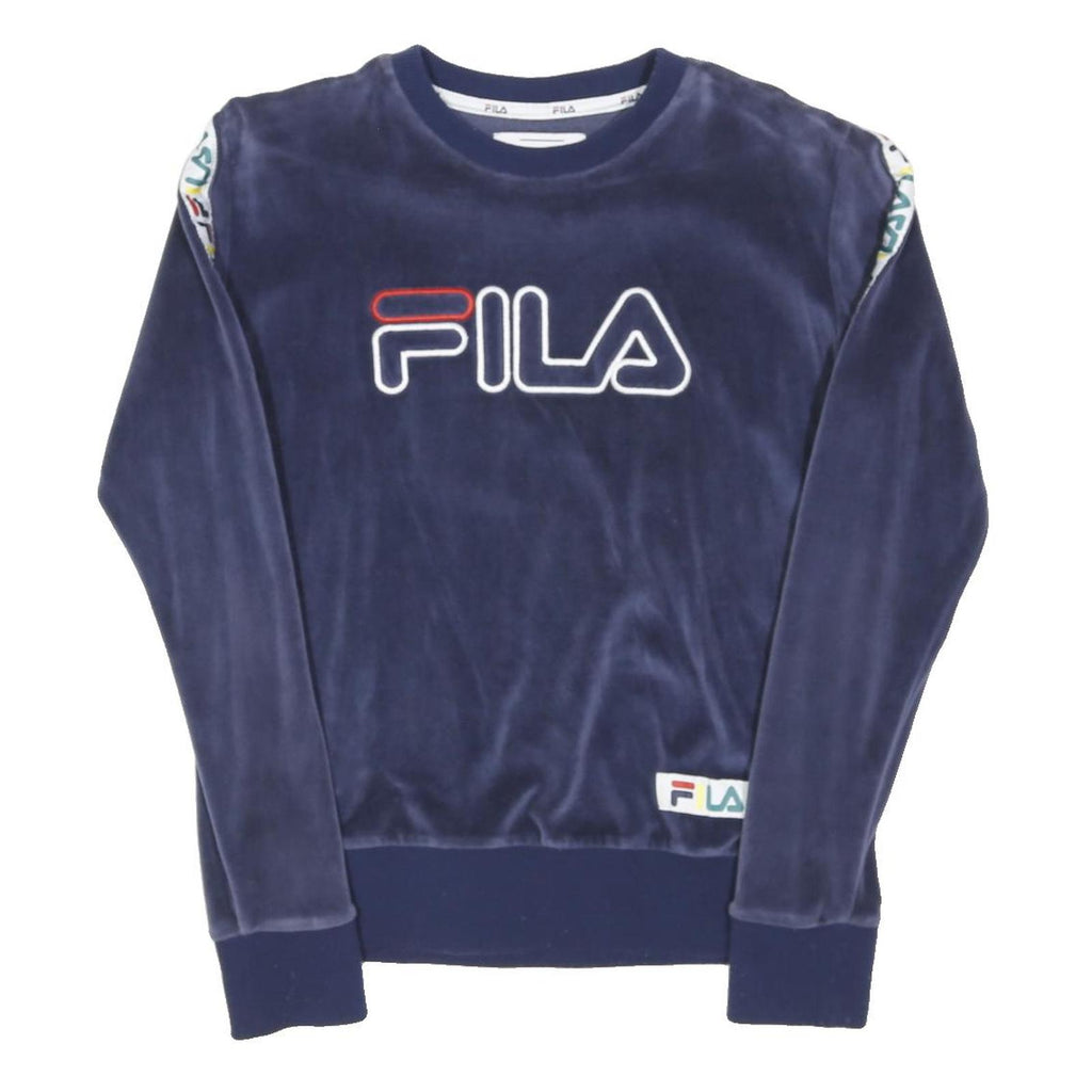 FILA Womens Blue Crew Neck XS Branded Velour Sweatshirt