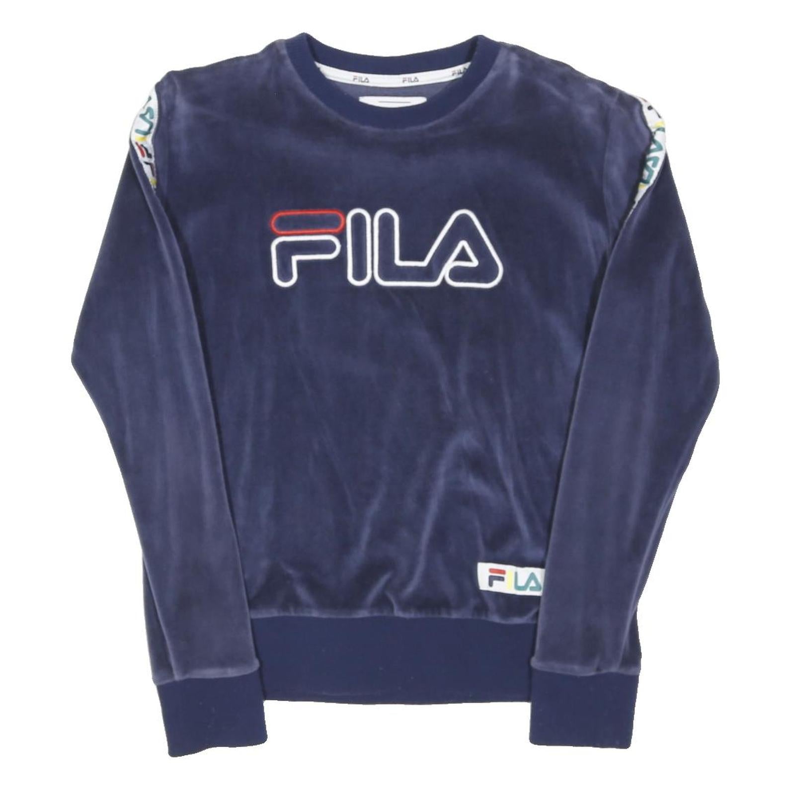 FILA Womens Blue Crew Neck XS Branded Velour Sweatshirt