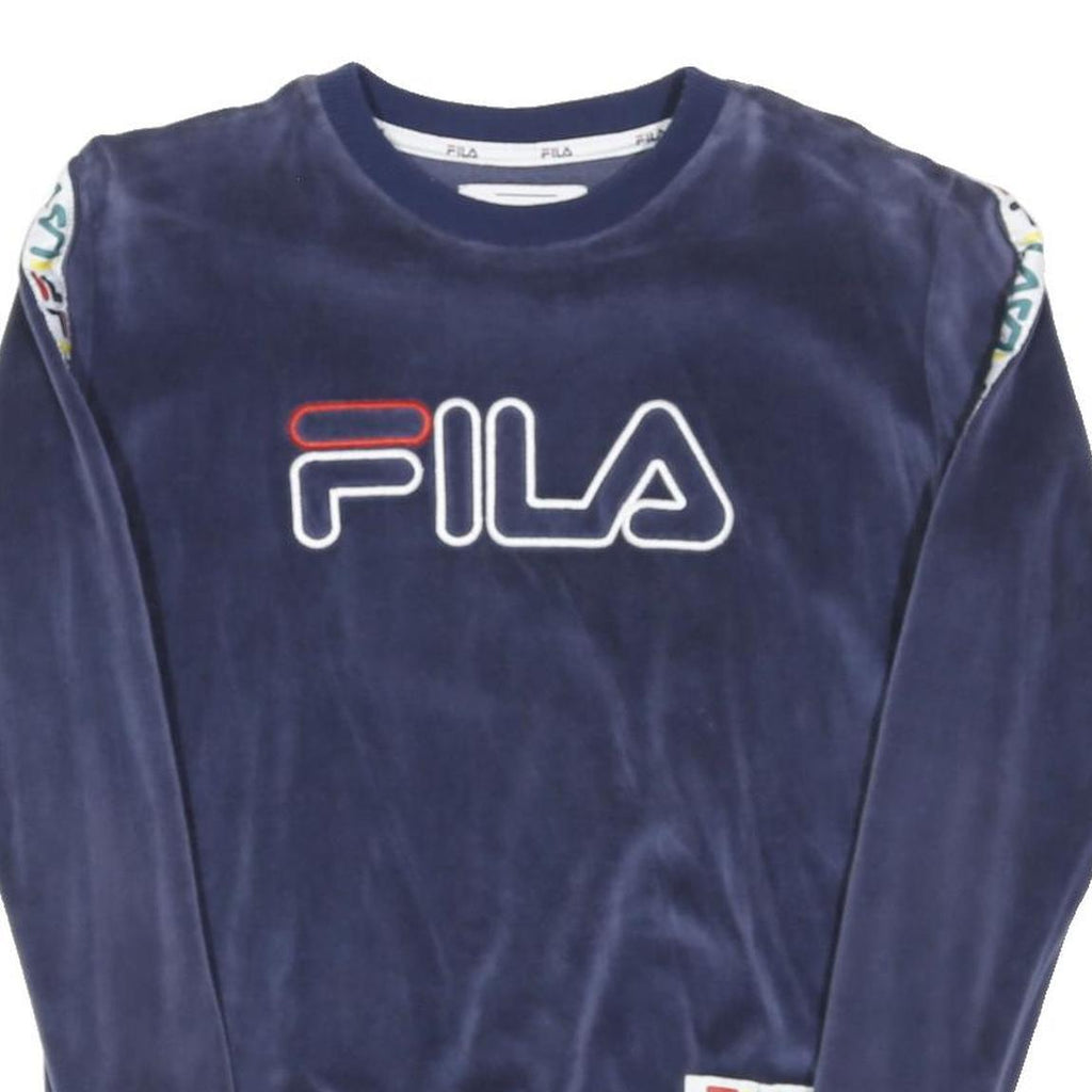 FILA Womens Blue Crew Neck XS Branded Velour Sweatshirt