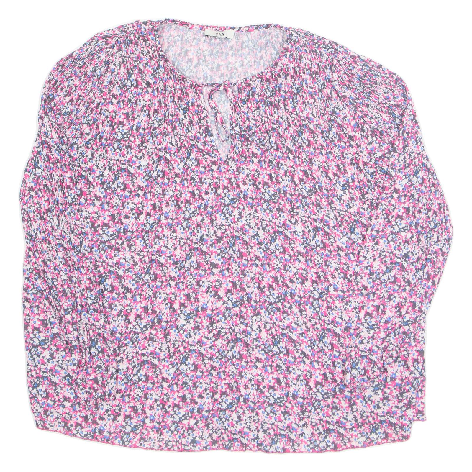 Womens Printed Blouse Pink Long Sleeve Floral L