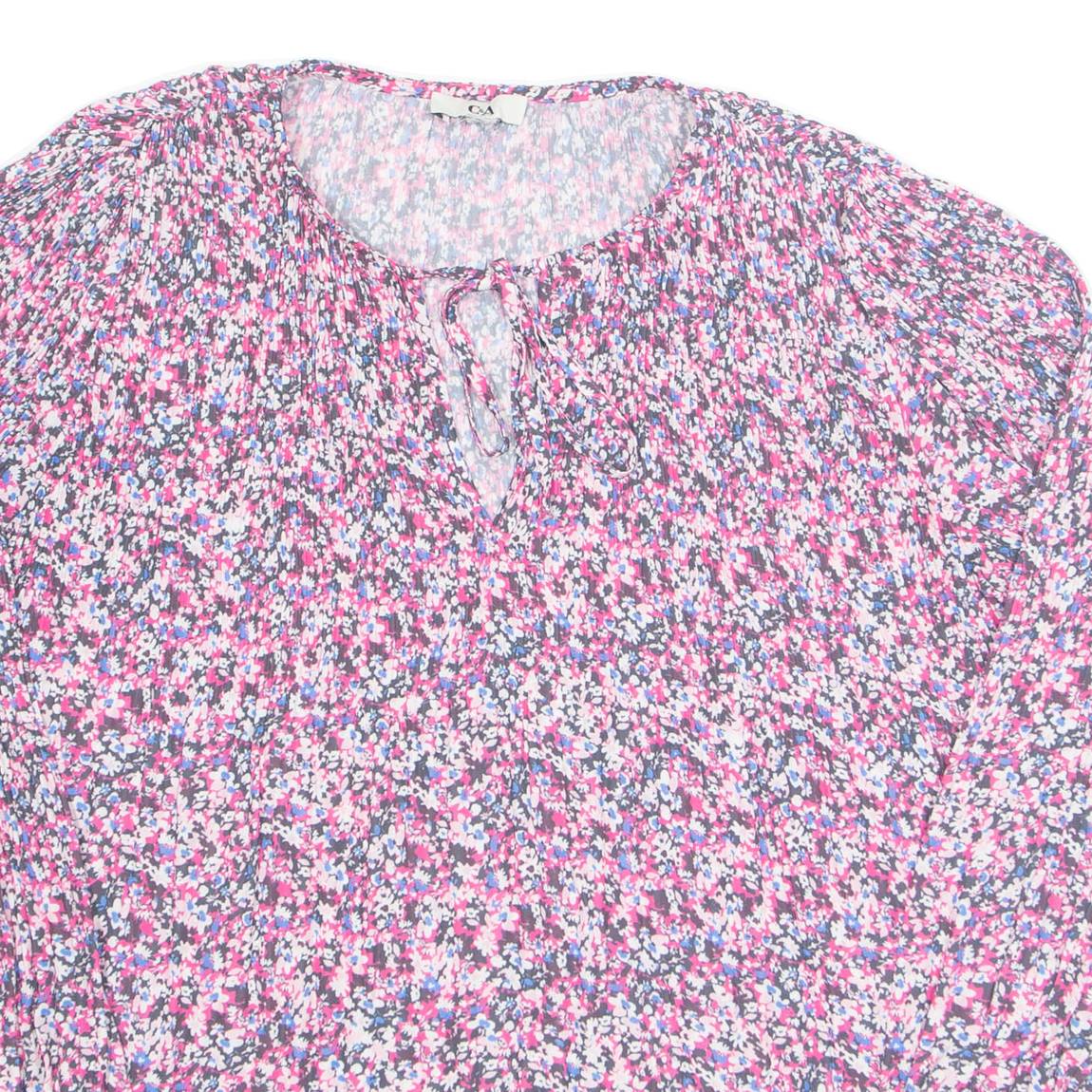 Womens Printed Blouse Pink Long Sleeve Floral L