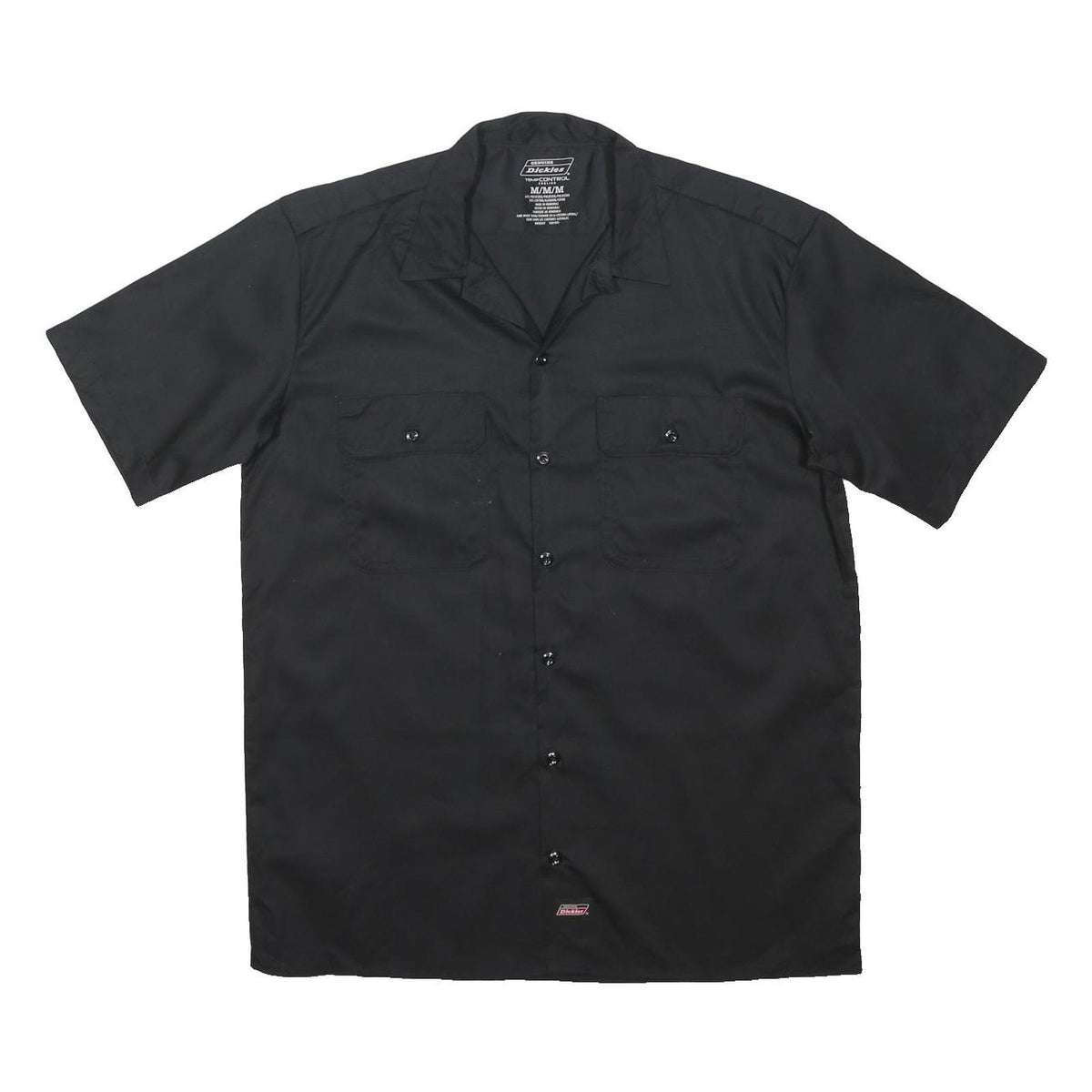 DICKIES Mens Black Work Shirt M Polyester Blend Short Sleeve Button