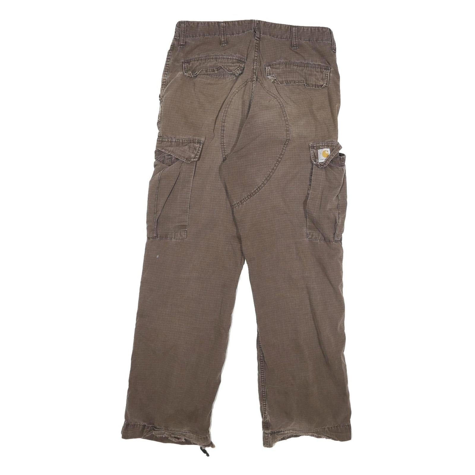 CARHARTT Mens Cotton Blend Brown Relaxed Cargo Trousers W31 L29 Workwear