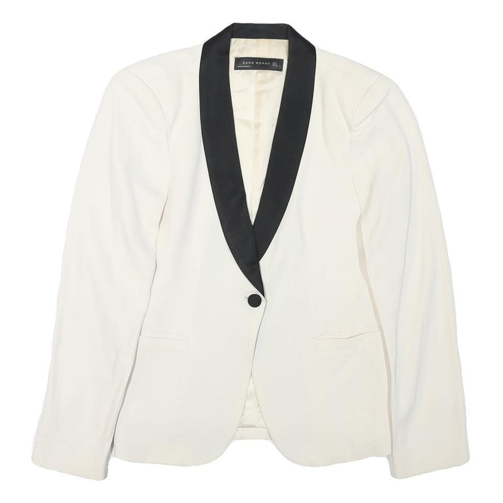 ZARA Womens White & Black Contrast Blazer Jacket M Polyester Blend Button