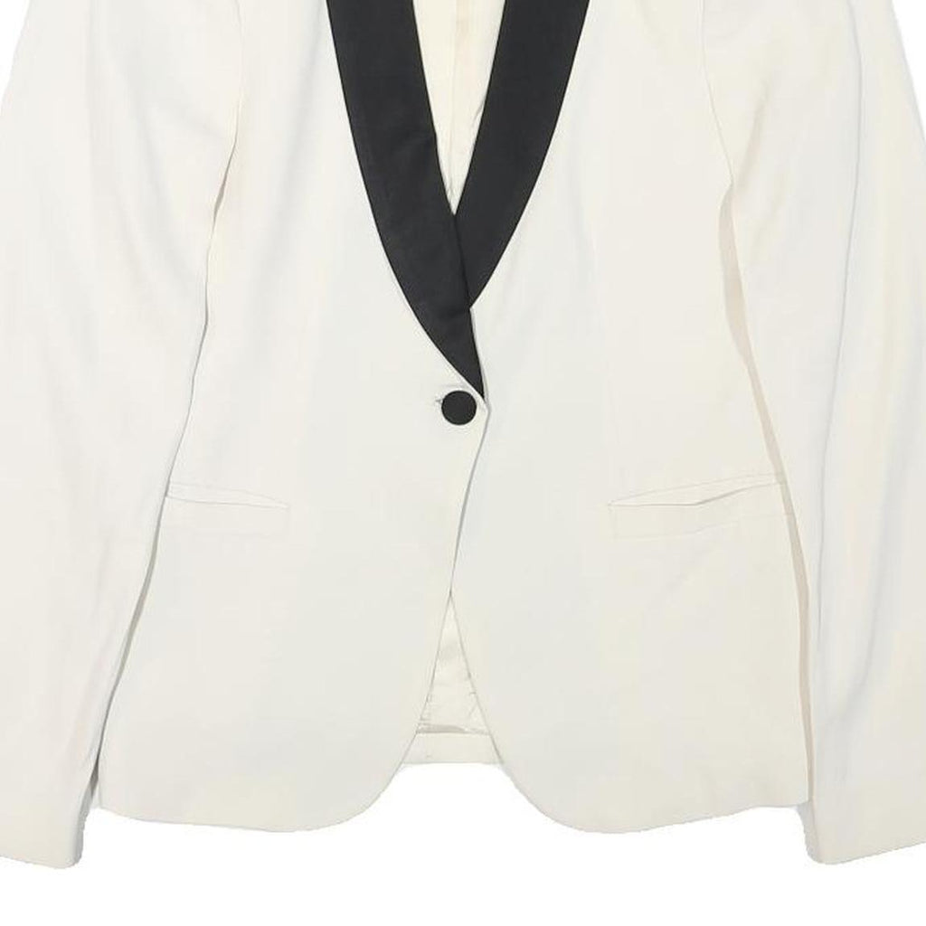 ZARA Womens White & Black Contrast Blazer Jacket M Polyester Blend Button