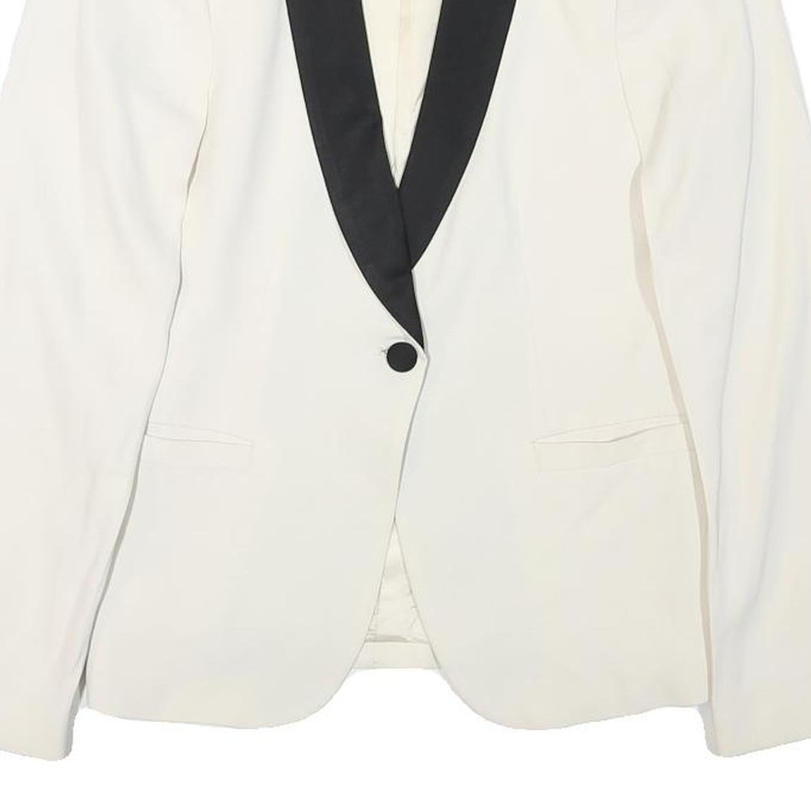 ZARA Womens White & Black Contrast Blazer Jacket M Polyester Blend Button