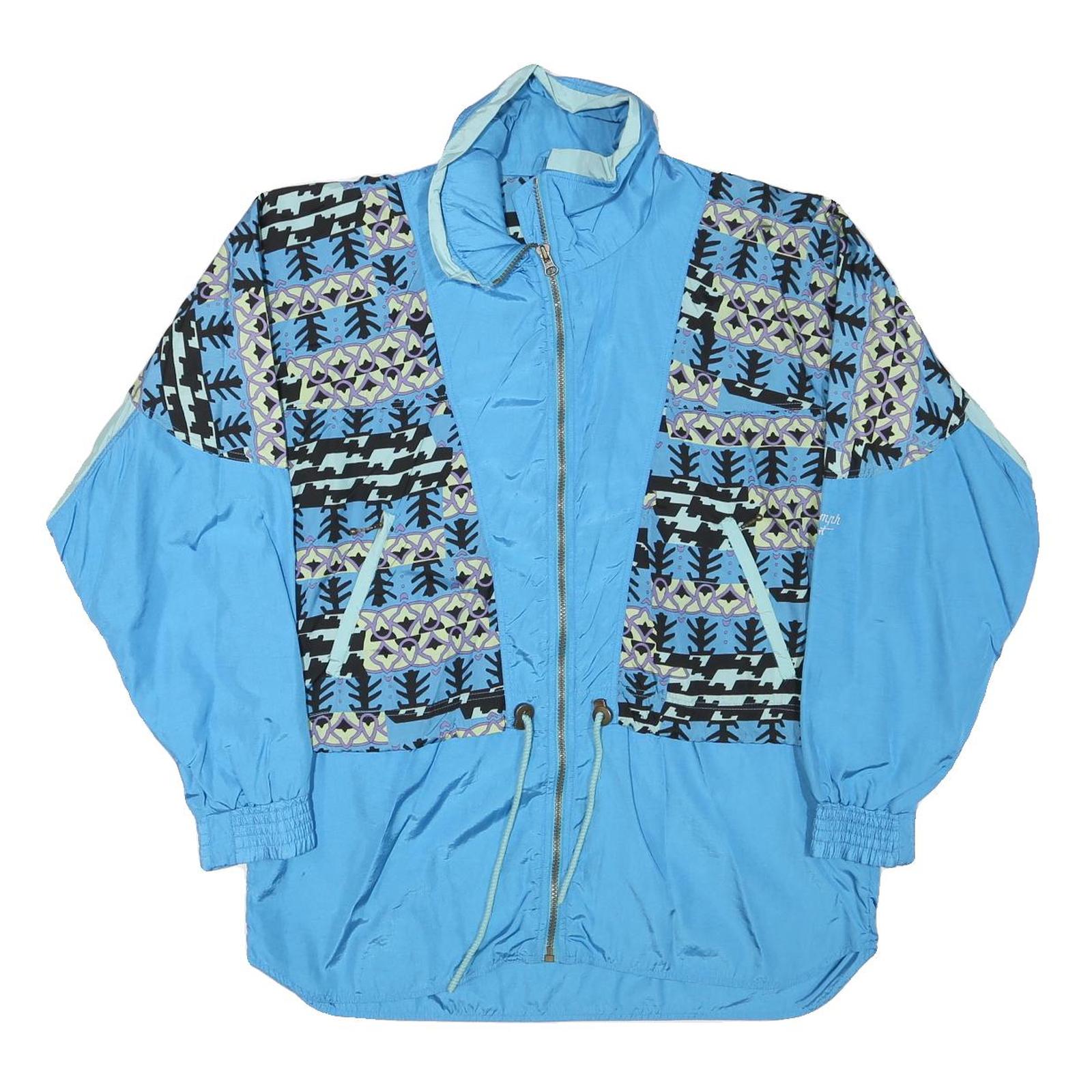 TRUIMPH SPORT Mens Blue Polyester Blend Zip Jacket L Printed Panel Sporty Casual