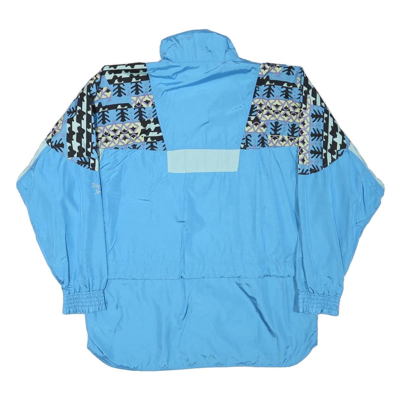 TRUIMPH SPORT Mens Blue Polyester Blend Zip Jacket L Printed Panel Sporty Casual