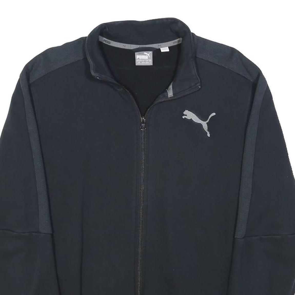 PUMA Mens Black & Grey Zip Up Sweatshirt L Cotton Blend Track Top