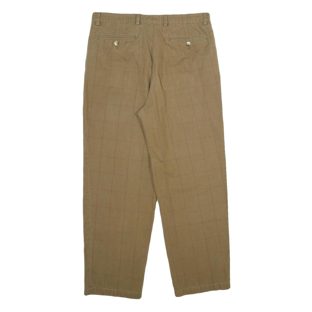 NAUTICA Mens Classic Cotton Beige Checked Straight Leg Trousers W36 L30 Casual