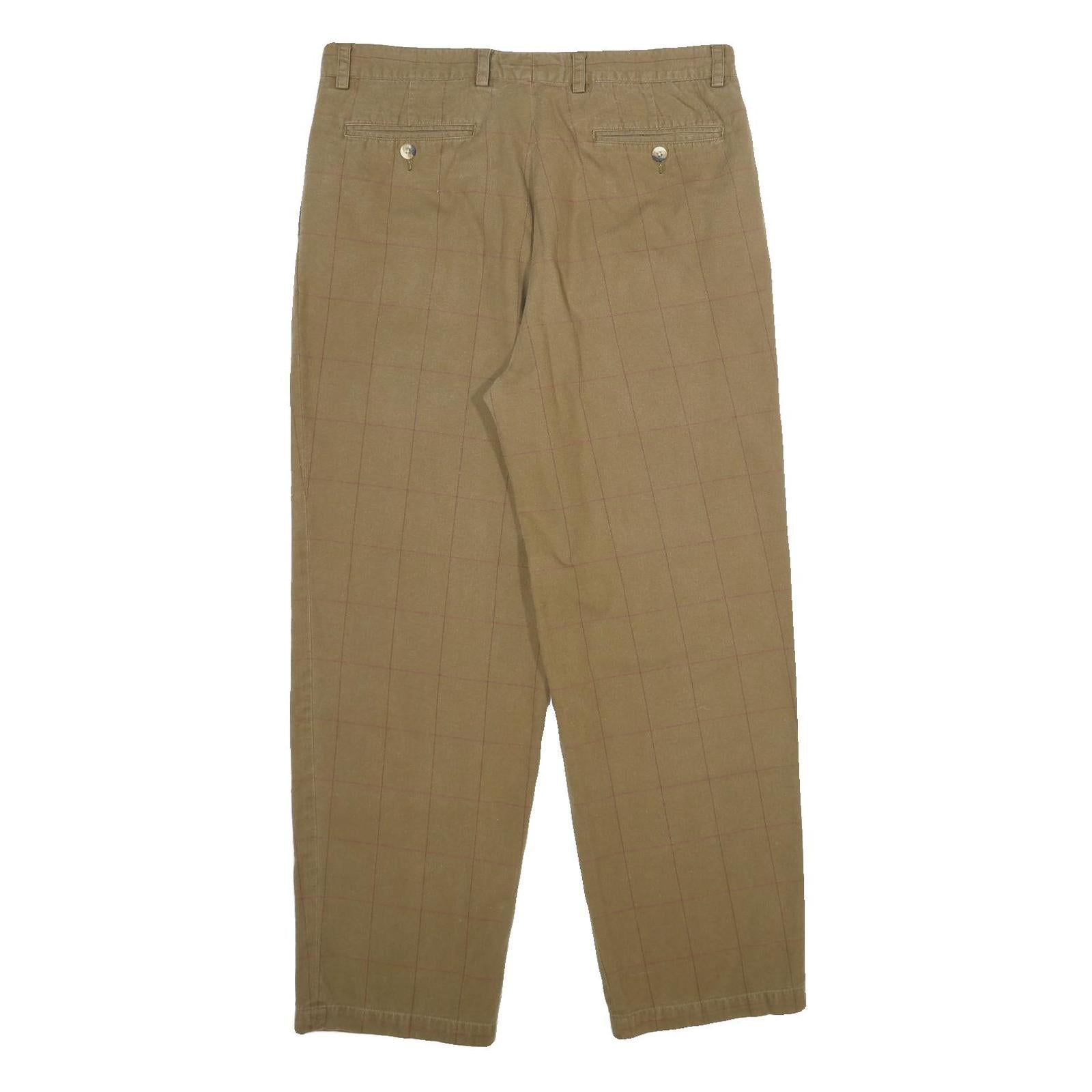 NAUTICA Mens Classic Cotton Beige Checked Straight Leg Trousers W36 L30 Casual