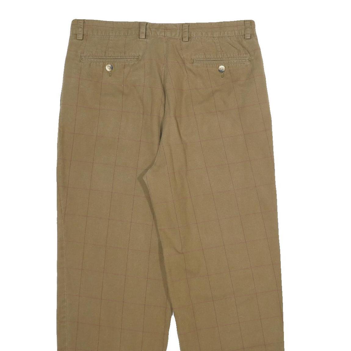 NAUTICA Mens Classic Cotton Beige Checked Straight Leg Trousers W36 L30 Casual