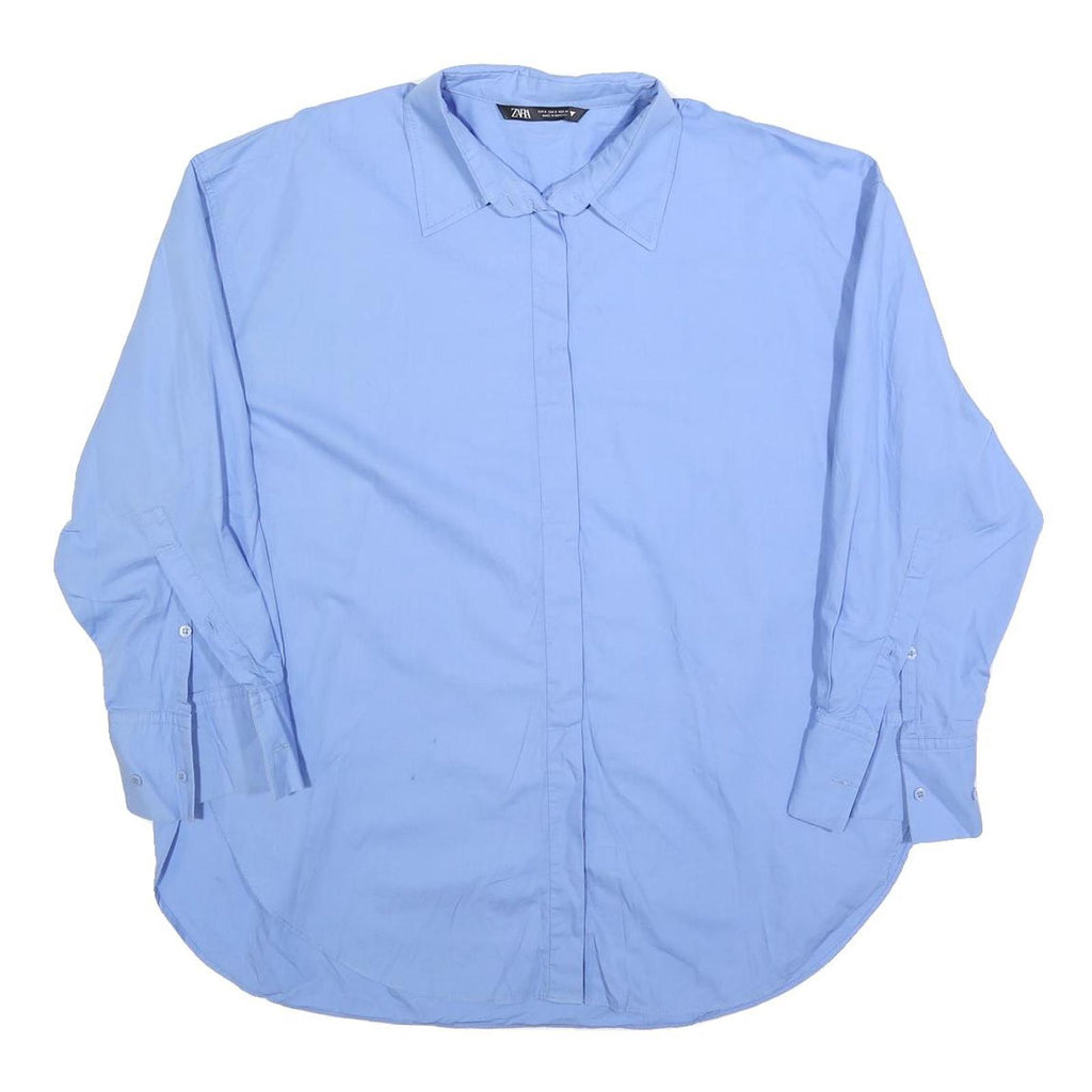 ZARA Womens Blue Basic Shirt Long Sleeve Collared Plain S Cotton Blend
