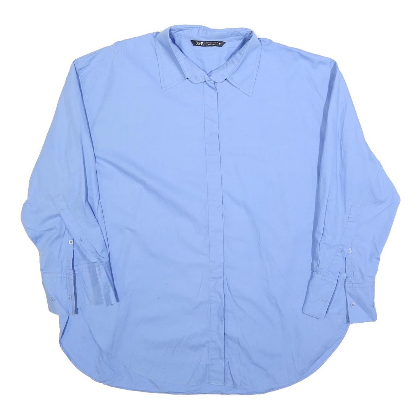 ZARA Womens Blue Basic Shirt Long Sleeve Collared Plain S Cotton Blend