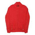 TOMMY HILFIGER Womens Red Patterned Full Zip Jumper Crew Knit M Cable Knit