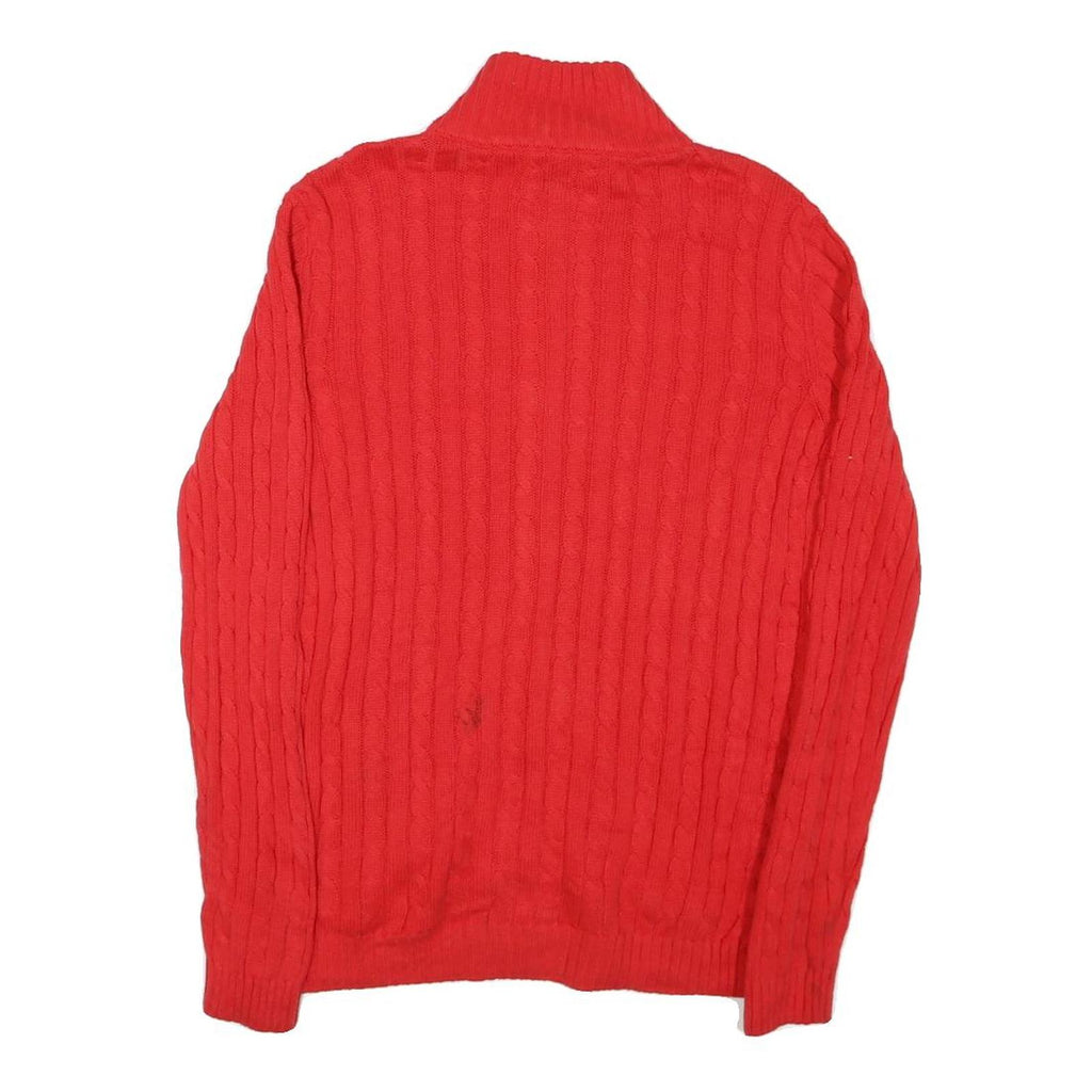 TOMMY HILFIGER Womens Red Patterned Full Zip Jumper Crew Knit M Cable Knit