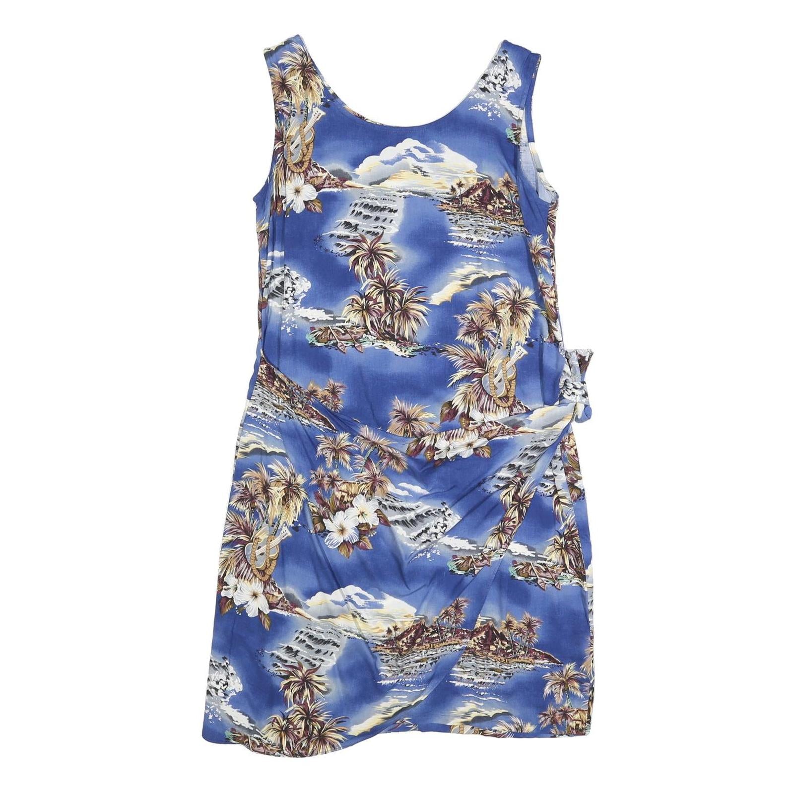 HAWAIIAIN Womens Blue Tropical Print Sleeveless Day Cotton Blend Dress M