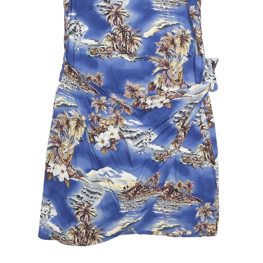 HAWAIIAIN Womens Blue Tropical Print Sleeveless Day Cotton Blend Dress M