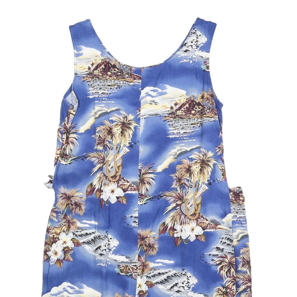 HAWAIIAIN Womens Blue Tropical Print Sleeveless Day Cotton Blend Dress M