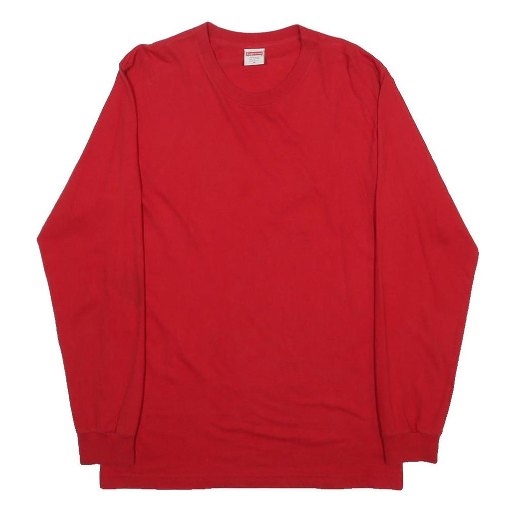 SUPREME Mens Red Long Sleeve Crew Neck T-Shirt Cotton M Casual Streetwear