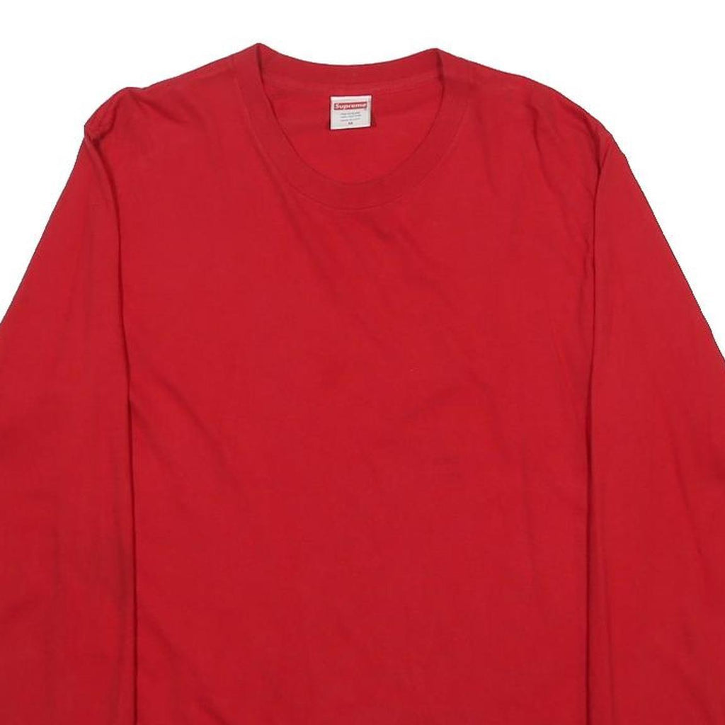 SUPREME Mens Red Long Sleeve Crew Neck T-Shirt Cotton M Casual Streetwear
