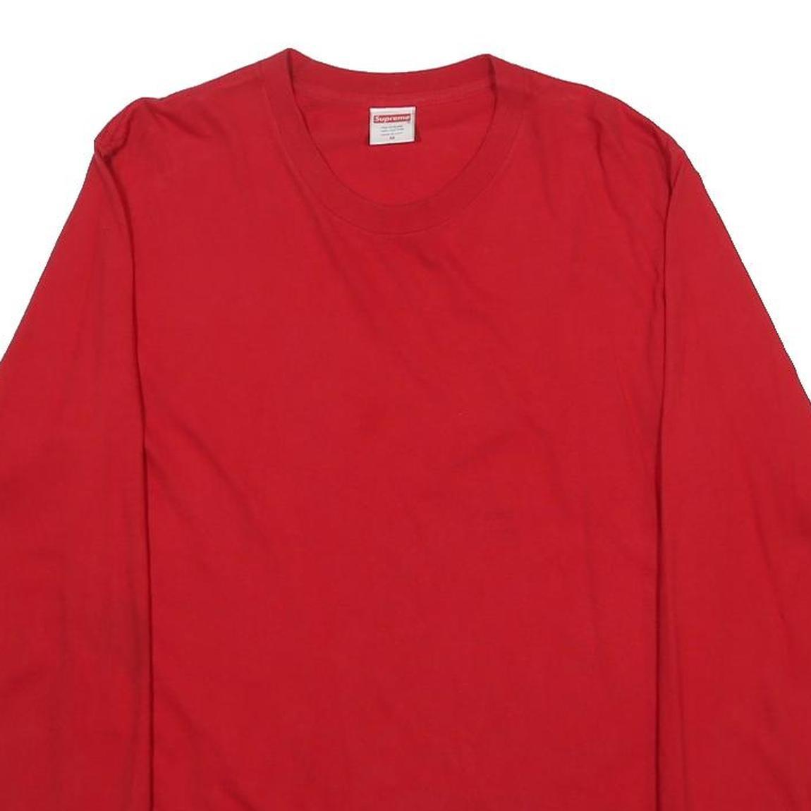 SUPREME Mens Red Long Sleeve Crew Neck T-Shirt Cotton M Casual Streetwear
