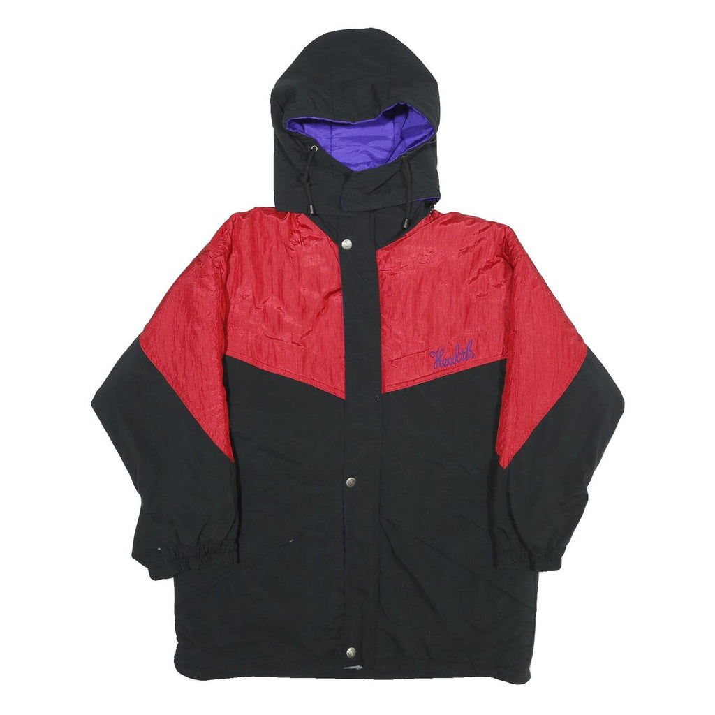 HIGH FASHION Mens Black & Red Hooded Zip Jacket L Woven Colourblock Casual