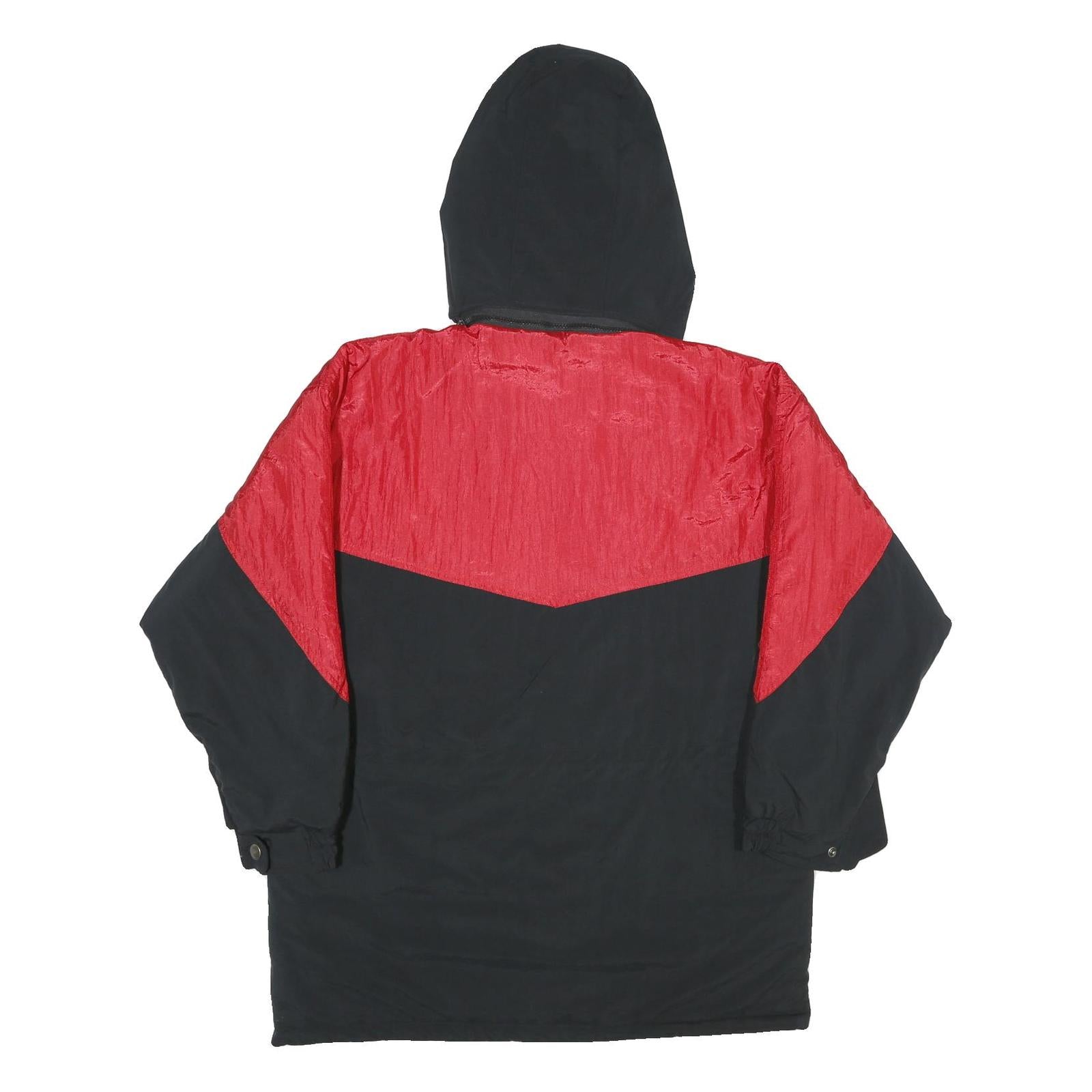 HIGH FASHION Mens Black & Red Hooded Zip Jacket L Woven Colourblock Casual