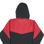 HIGH FASHION Mens Black & Red Hooded Zip Jacket L Woven Colourblock Casual