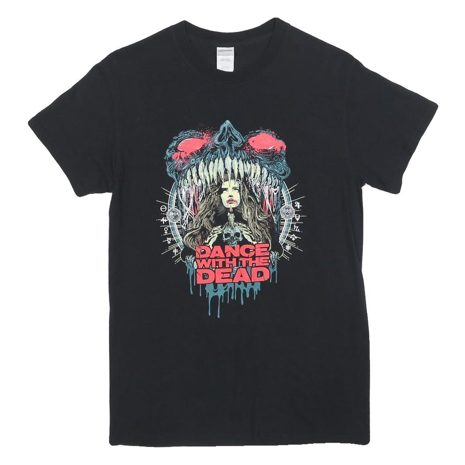 GILDAN Womens Black Dance With The Dead Graphic T-Shirt S Short Sleeve Crew Neck