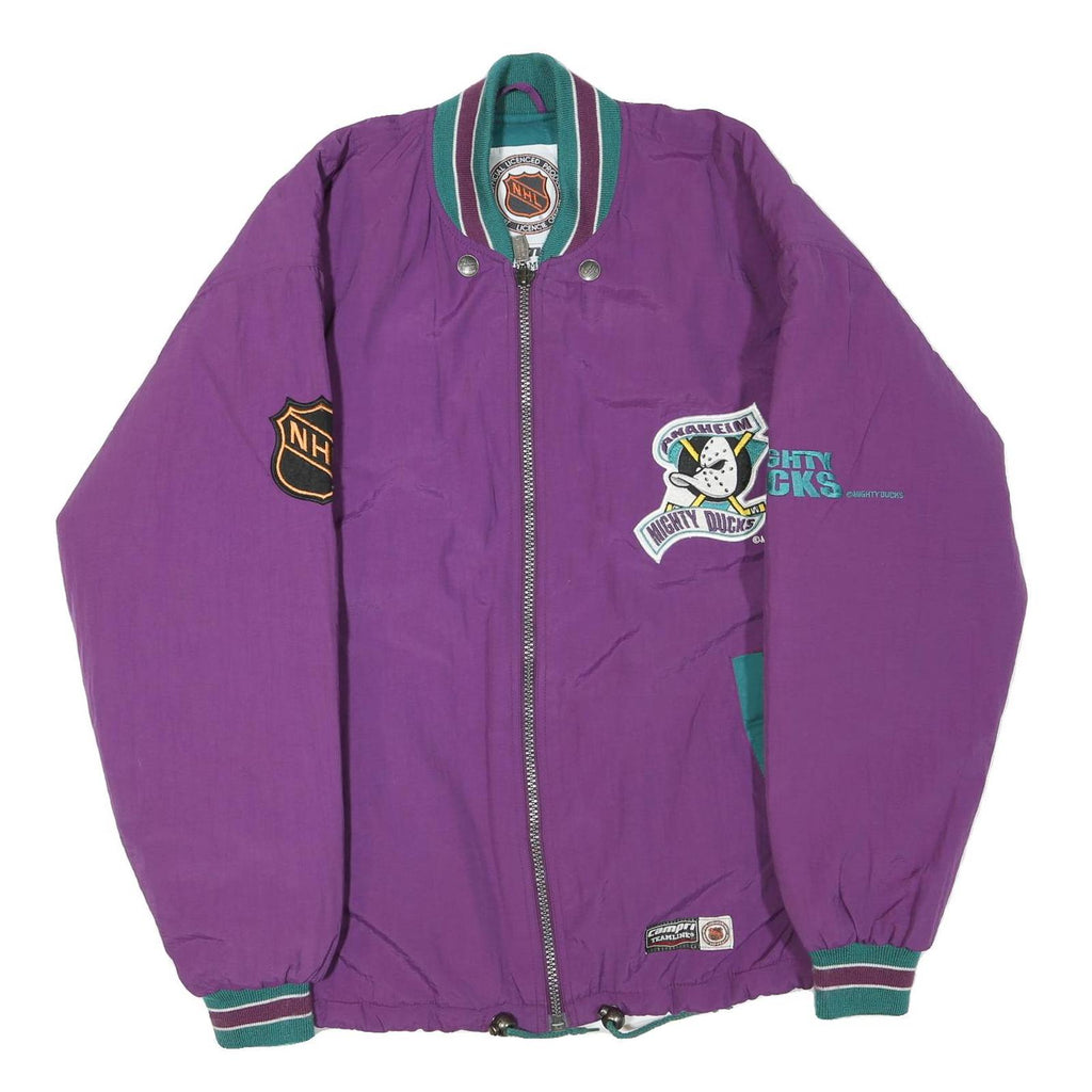 NHL Mens Purple Anaheim Mighty Ducks Nylon Zip Jacket S Team Logo Embroidered